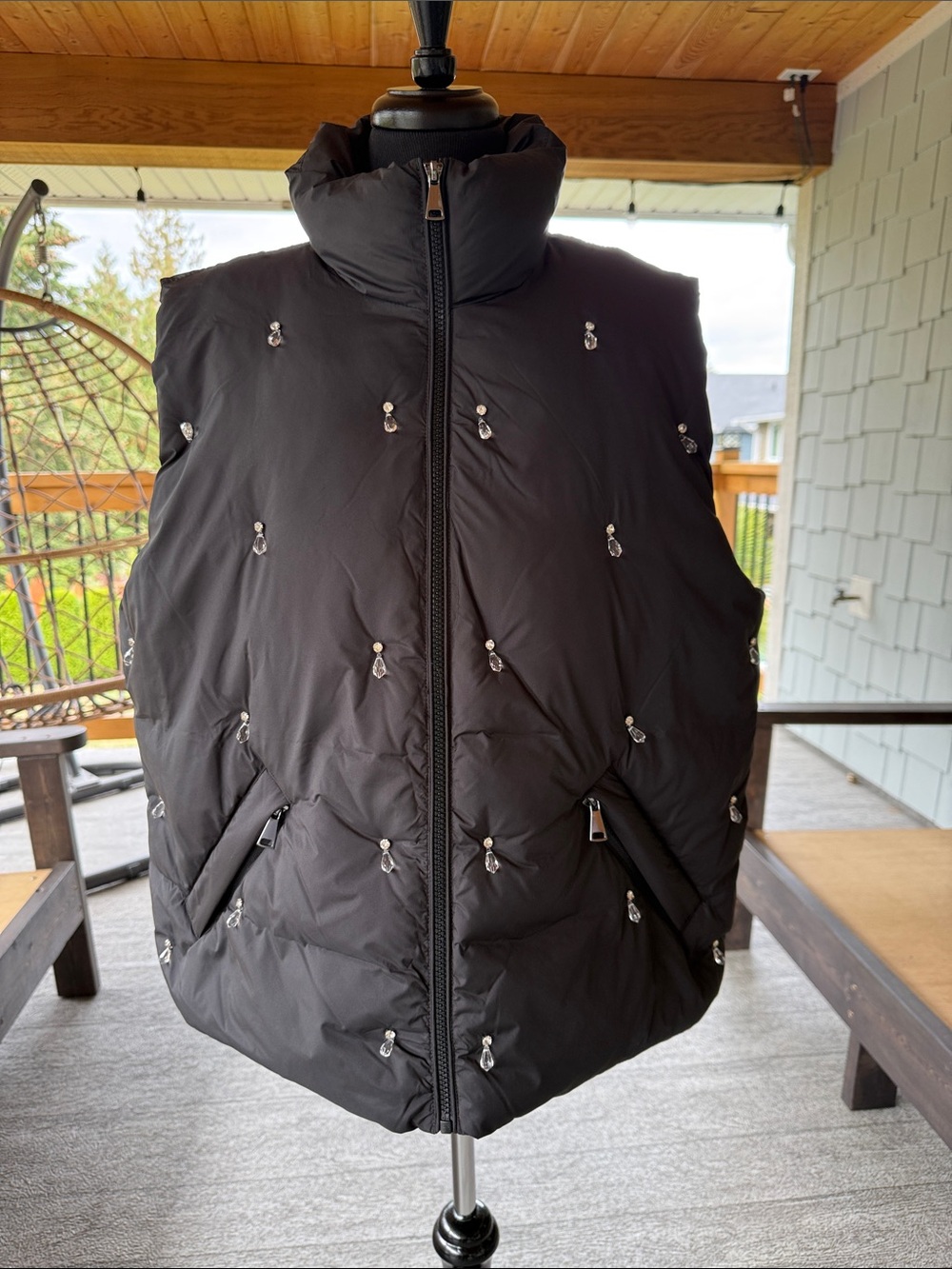 Melanie Lyne | Puffer Vest w Rhinestone & Crystal Drop accent